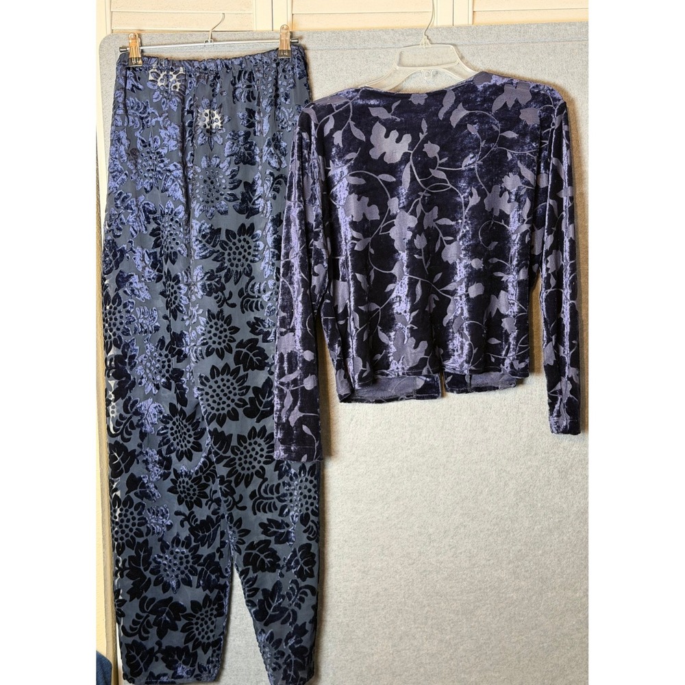 Vintage 8 Petite Navy Blue Burnout Velvet Floral Jacket Design Studio Spiegel - Picture 2 of 16